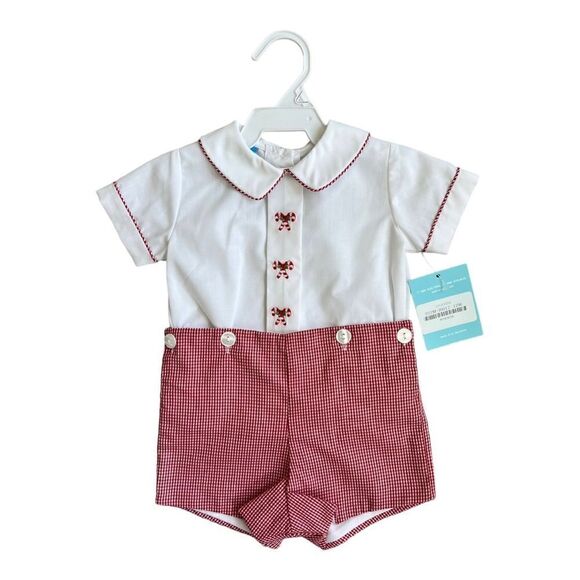 ANAVINI BABY / TODDLER BOYS RED GINGHAM CANDY CANES SHORTS SET, NWT, 12 months - Picture 1 of 3